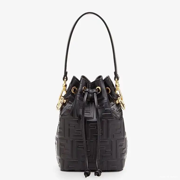 Affordable HOT FF Mini Bag Leather Motif Mon In Black Calf Tresor Bucket Fendi 0611